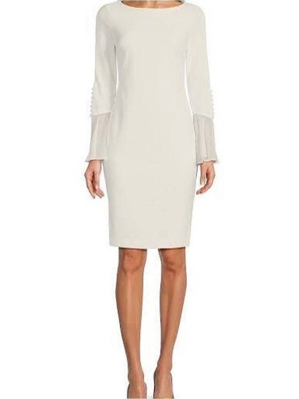 CALVIN KLEIN CHIFFON BELL SLEEVE SHEATH DRESS,